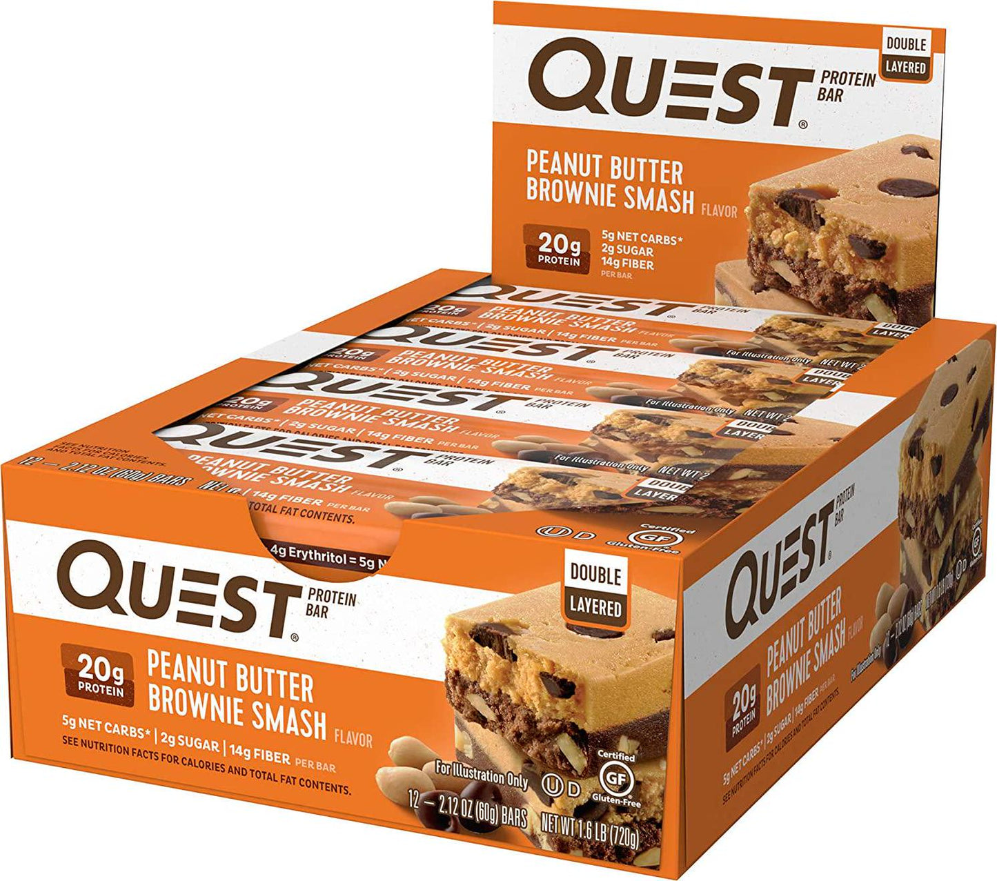 Quest Nutrition Peanut Butter Brownie Smash Protein Bar, High Protein, Low Carb, Gluten Free, Keto Friendly, 12 Count