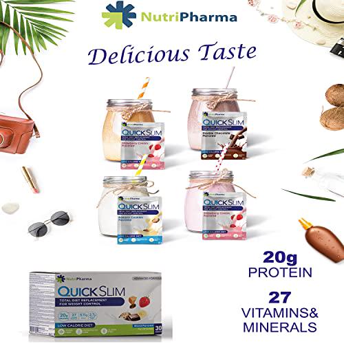 Quick Slim Meal Replacement Shake for Weight Loss, 30 Servings, 20g Protein, 27 Vitamins and Minerals, Dietary Fiber, Low Carb, Gluten Free