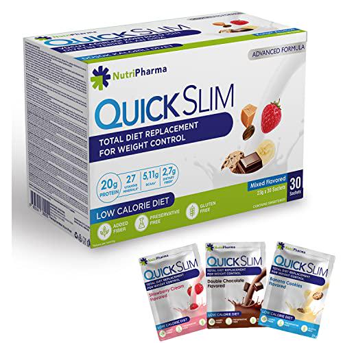Quick Slim Meal Replacement Shake for Weight Loss, 30 Servings, 20g Protein, 27 Vitamins and Minerals, Dietary Fiber, Low Carb, Gluten Free