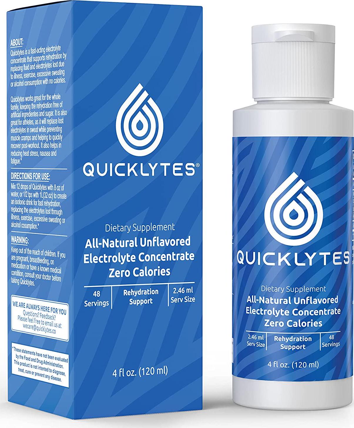 Quicklytes Electrolytes Supplement for Rapid Hydration | No Calorie No Sugar | Potassium, Magnesium and Sodium | Leg Cramp Relief | 48 Servings (1 Bottle)
