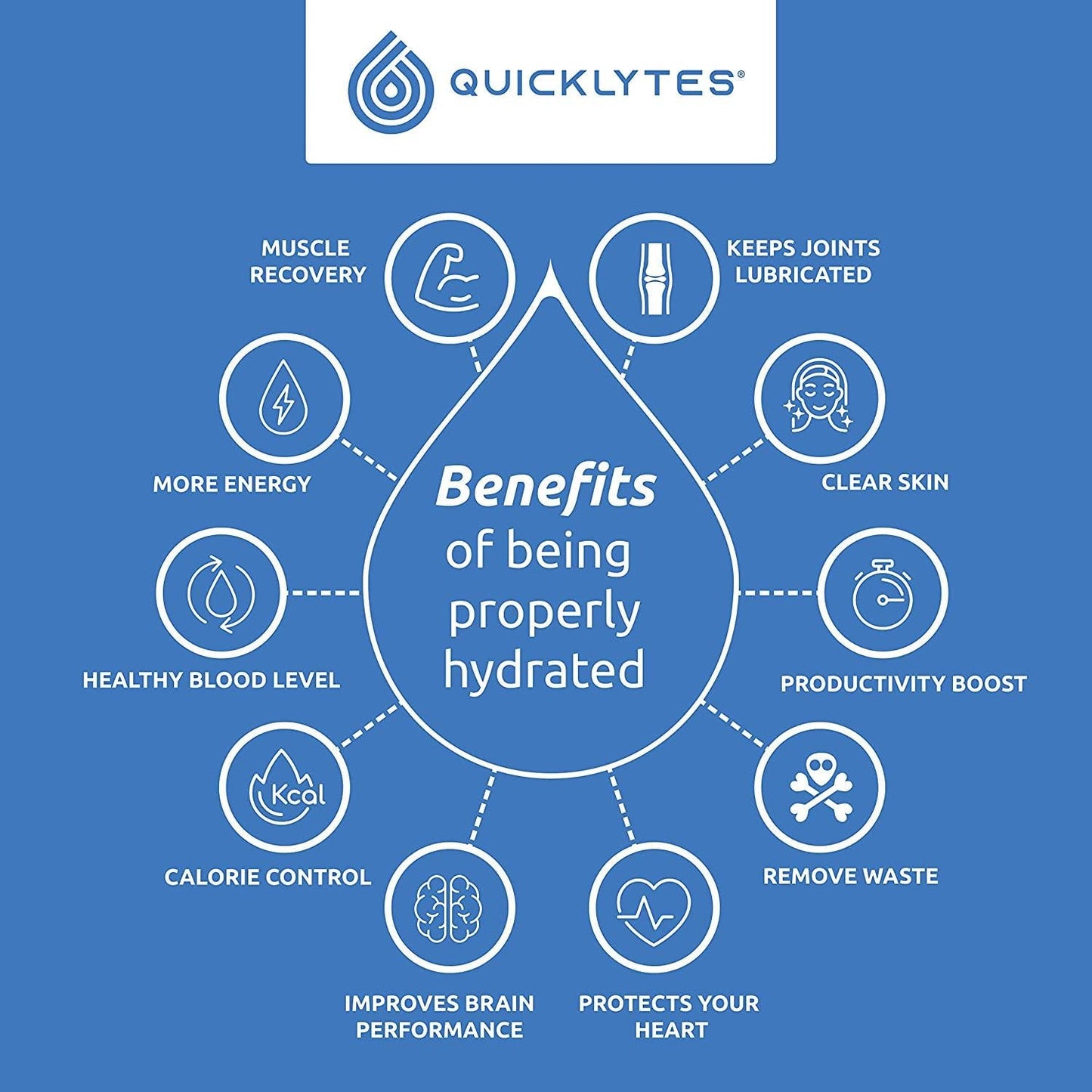 Quicklytes Electrolytes Supplement for Rapid Hydration | No Calorie No Sugar | Potassium, Magnesium and Sodium | Leg Cramp Relief | 48 Servings (1 Bottle)