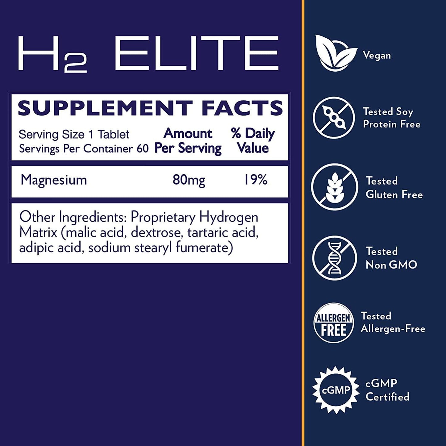 Quicksilver Scientific H2 Elite Tablets - High Dose Molecular Hydrogen Water Additive for Energy Support, Perfect for Open Containers - Antioxidant Hydrating Drink (60 Dissolving Tablets)