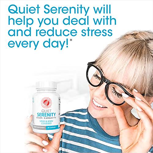 Quiet Serenity Stress and Sleep Aid Supplement - 1 Bottle = 30 Capsules - Cortisol Management*, Promotes Mood and Focus* - Helps Lower Stress* - with Ashwagandha and Probiotic B. Longum 1714 (1 Bottle)
