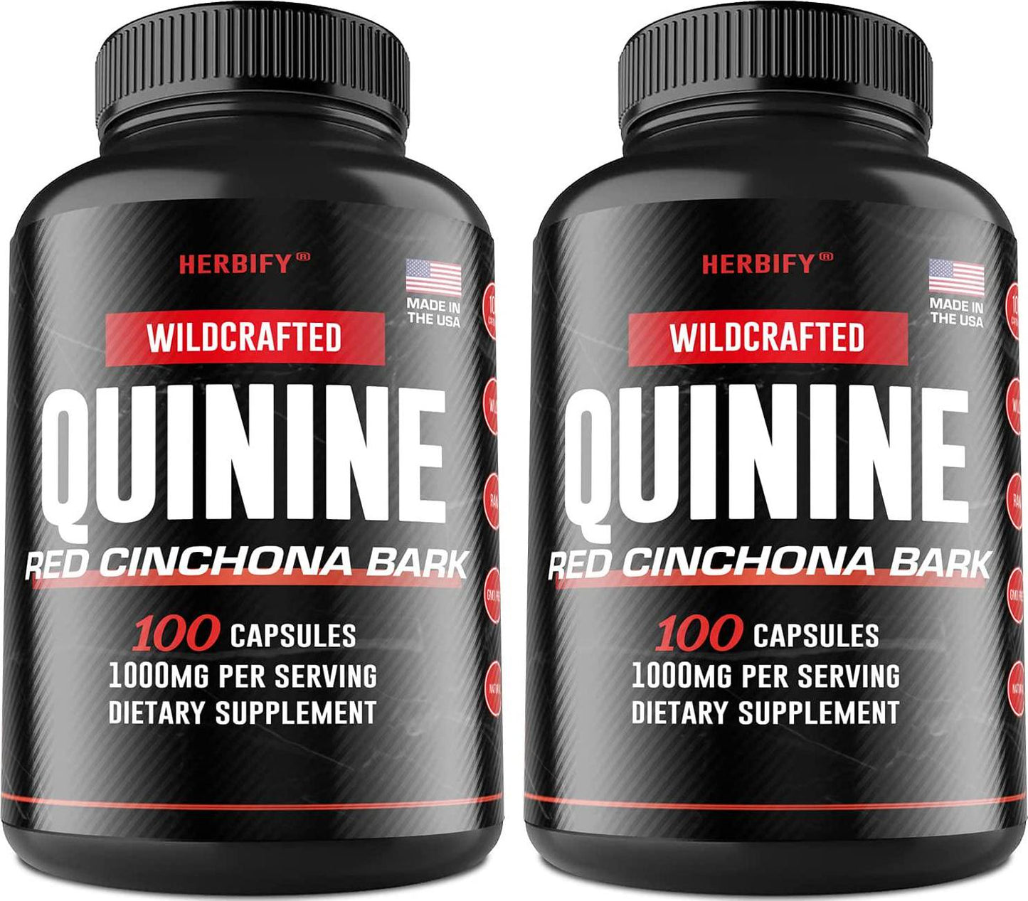 Quinine Pills 1000mg, Red Cinchona Bark (Cinchona succirubra) and Peruvian Bark (Cinchona officinalis) Powerful Combination, Wild Harvested Herbal Supplement, 100 Capsules (200)