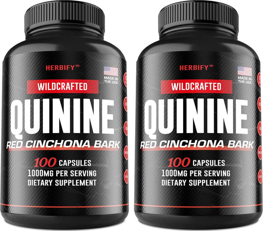 Quinine Pills 1000mg, Red Cinchona Bark (Cinchona succirubra) and Peruvian Bark (Cinchona officinalis) Powerful Combination, Wild Harvested Herbal Supplement, 100 Capsules (200)