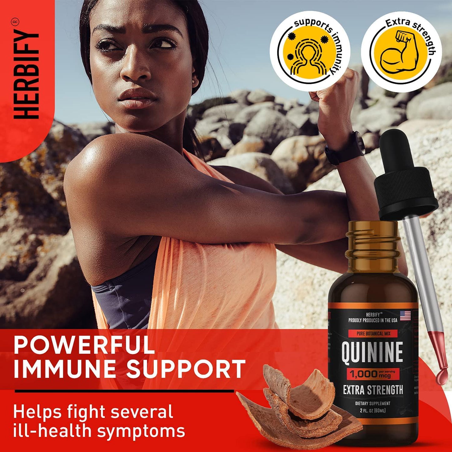 Quinine Pills 1000mg, Red Cinchona Bark (Cinchona succirubra) and Peruvian Bark (Cinchona officinalis) Powerful Combination, Wild Harvested Herbal Supplement, 100 Capsules (100)