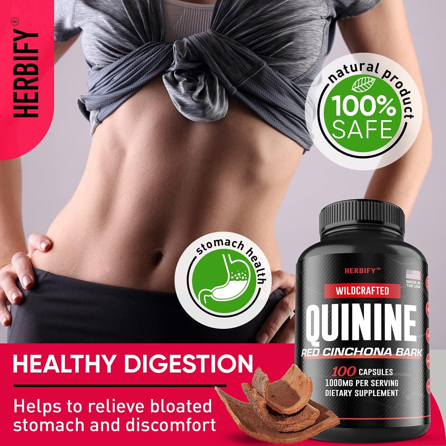 Quinine Pills 1000mg, Red Cinchona Bark (Cinchona succirubra) and Peruvian Bark (Cinchona officinalis) Powerful Combination, Wild Harvested Herbal Supplement, 100 Capsules (200)