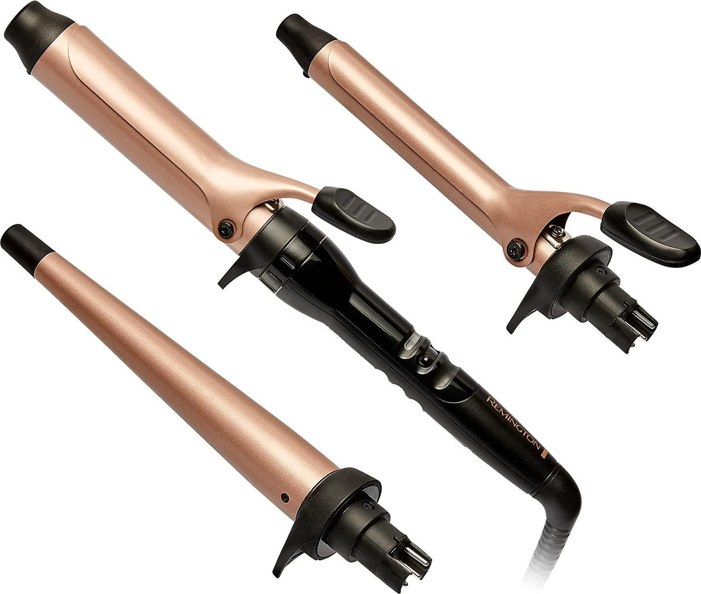 REMINGTON 3 in 1 Multistyler Curl and Wave, CI97MS3AU, Curling Wand With 3 Interchangeable Ceramic Barrels, Variable Heat Up To 220°C, Ionic Technology For Smooth and Shiny Hair, Rose Gold, Brown