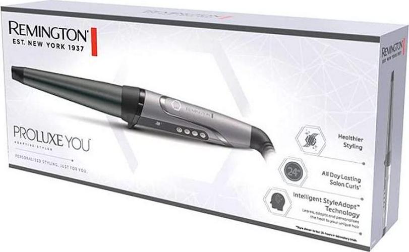 REMINGTON Proluxe You Adaptive Hair Styler, Personalises Fast Heat Up, 19-32mm Conical Ceramic Curling Iron, LCD Display, Silver and Black