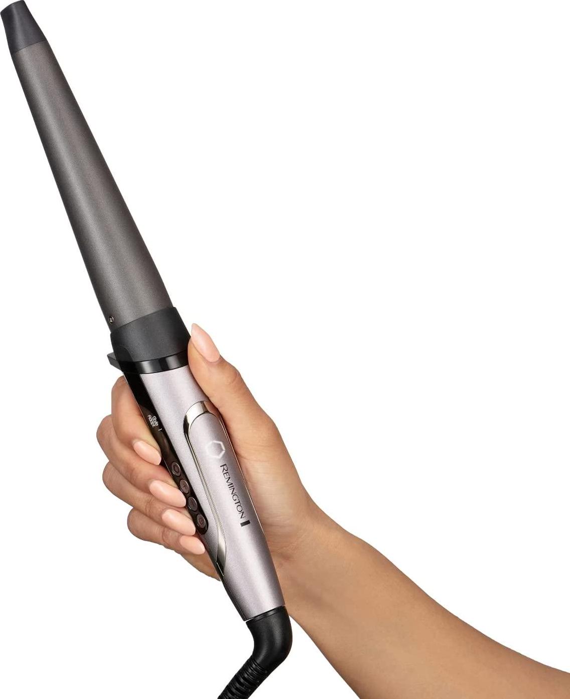 REMINGTON Proluxe You Adaptive Hair Styler, Personalises Fast Heat Up, 19-32mm Conical Ceramic Curling Iron, LCD Display, Silver and Black