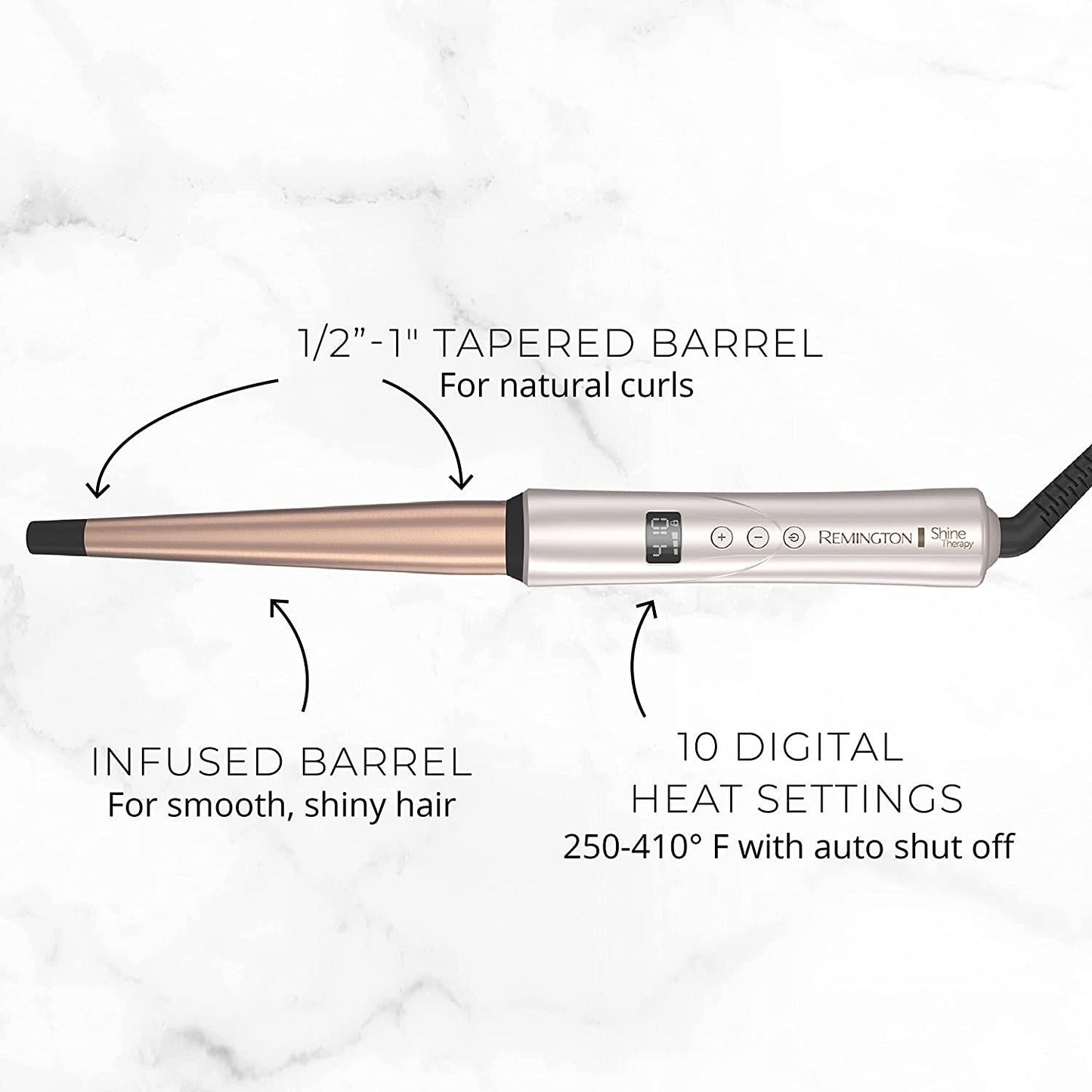 REMINGTONÂ Shine Therapy Argan Oil and KeratinÂ InfusedÂ ½-1Â InchÂ Tapered Curling Wand for Natural Curls, Includes Heat Glove