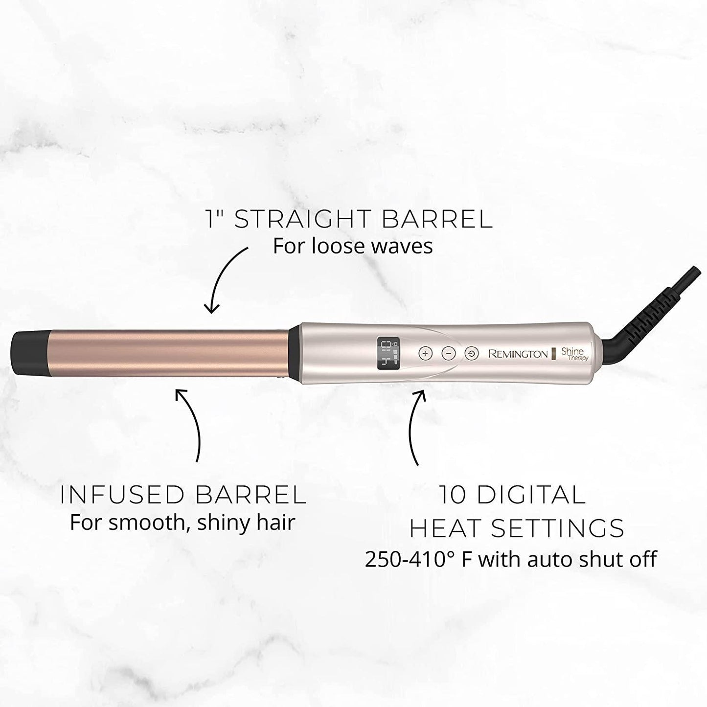 REMINGTONÂ Shine Therapy Argan Oil and KeratinÂ InfusedÂ 1 InchÂ Straight Barrel Curling WandÂ for Loose Waves, Includes Heat Glove