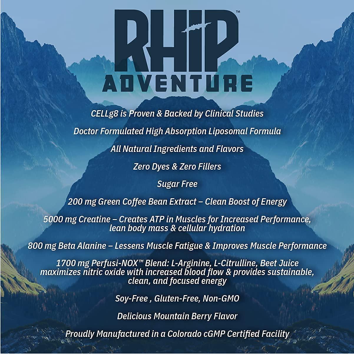 RHIP Adventure All Natural Pre-Workout Powder - Doctor Formulated Liposomal Supplement for Energy, Focus and Performance. Pre Workout for Men and Women, Vegan, Non-GMO, Keto Friendly.
