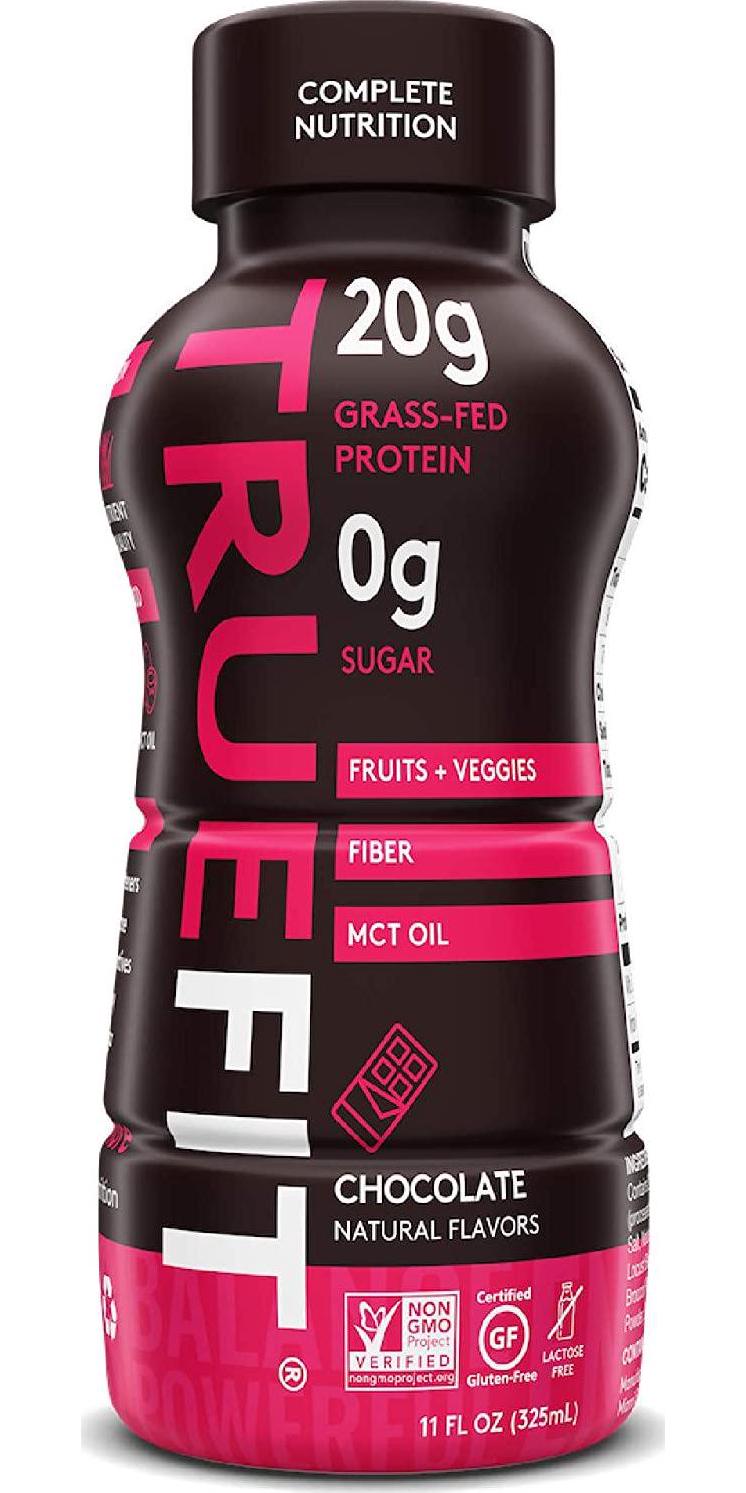 RSP NUTRITION TrueFit - Protein Shake and Meal Replacement, Grass-Fed Protein Drink with Organic Real Food, Probiotics, Zero Sugar, Lactose Free, Gluten Free, Chocolate, 11 Fl Oz (Pack of 12)