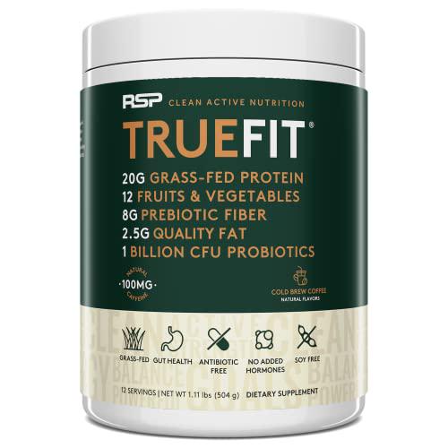 RSP TrueFit Cold Brew Coffee Protein Powder Meal Replacement Shake, High Protein Coffee with Natural Caffeine, Grass Fed Whey, Organic Real Food, Gluten Free, Non-GMO