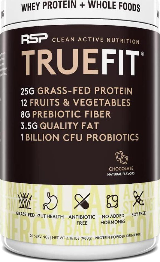 RSP TrueFit - Protein Powder Meal Replacement Shake, Premium Grass Fed Whey + Organic Fruits and Veggies, Fiber and Probiotics, Non-GMO, Gluten Free, Keto