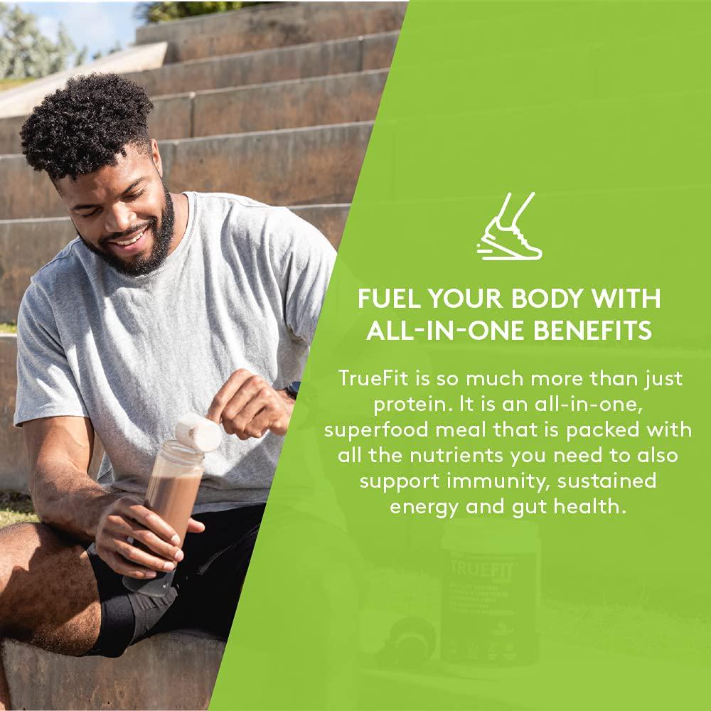 RSP TrueFit Vegan Protein Powder Meal Replacement Shake, Plant Based Protein + Organic Fruits and Veggies, Fiber and Probiotics, Gluten Free, Dairy Free