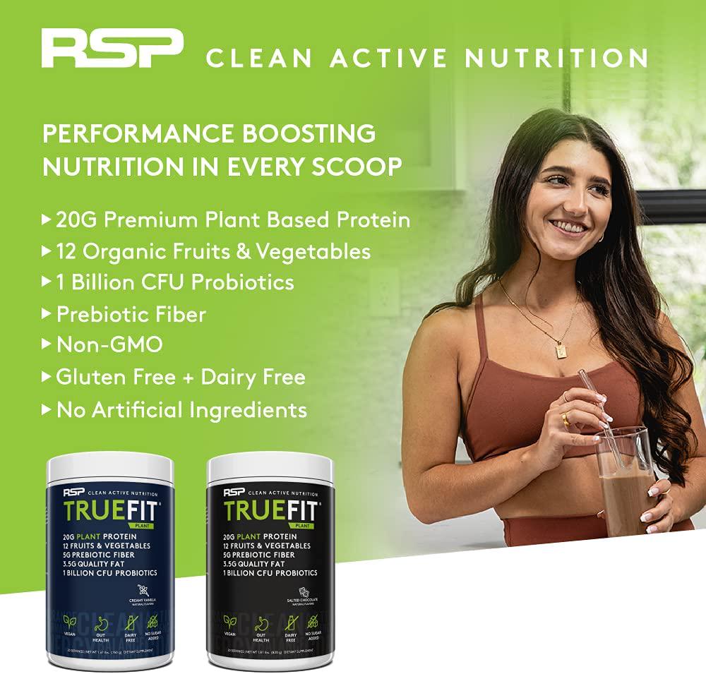 RSP TrueFit Vegan Protein Powder Meal Replacement Shake, Plant Based Protein + Organic Fruits and Veggies, Fiber and Probiotics, Gluten Free, Dairy Free