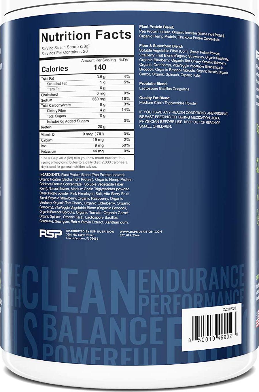 RSP TrueFit Vegan Protein Powder Meal Replacement Shake, Plant Based Protein + Organic Fruits and Veggies, Fiber and Probiotics, Gluten Free, Dairy Free