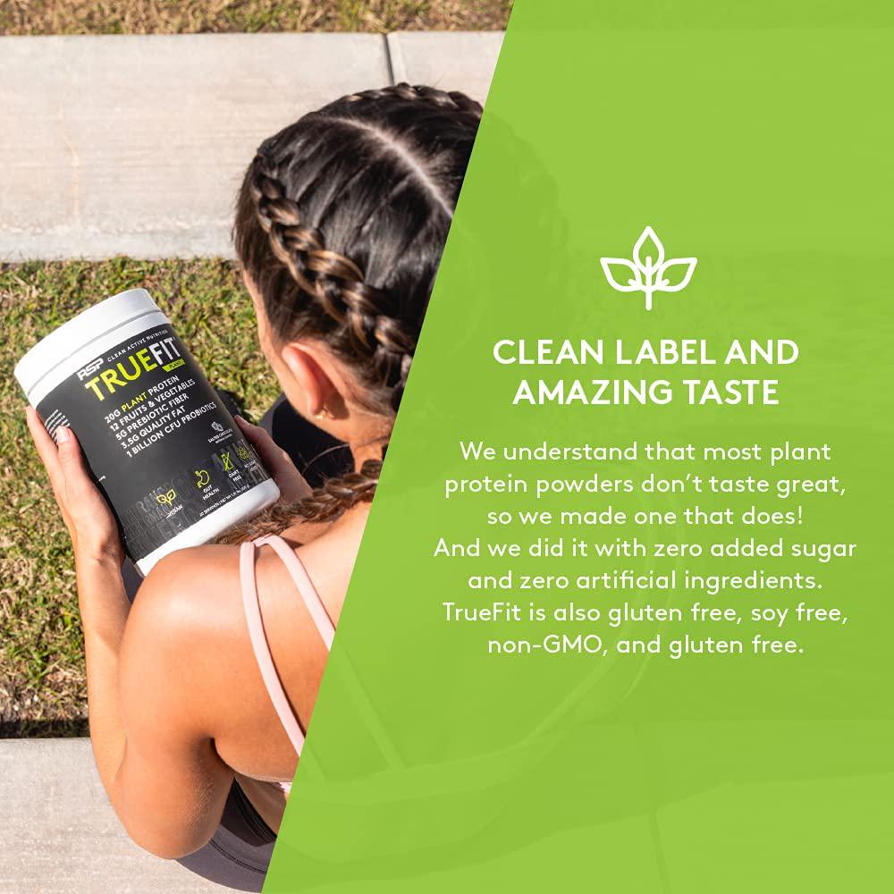 RSP TrueFit Vegan Protein Powder Meal Replacement Shake, Plant Based Protein + Organic Fruits and Veggies, Fiber and Probiotics, Gluten Free, Dairy Free