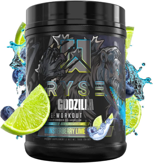 RYSE Signature Series GODZILLA Pre Workout | Pump, Energy, Strength, and Focus | Citrulline, Beta-Alanine, Caffeine | 40 Servings (Monsterberry Lime)