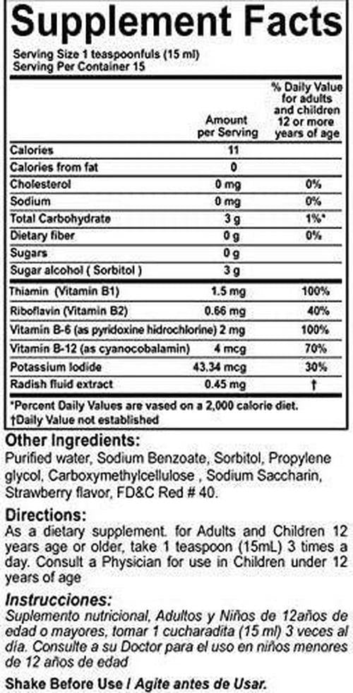 Rabano Yodado Supplement Rabano Iodo and Vitaminas Jarabe 8oz Syrup