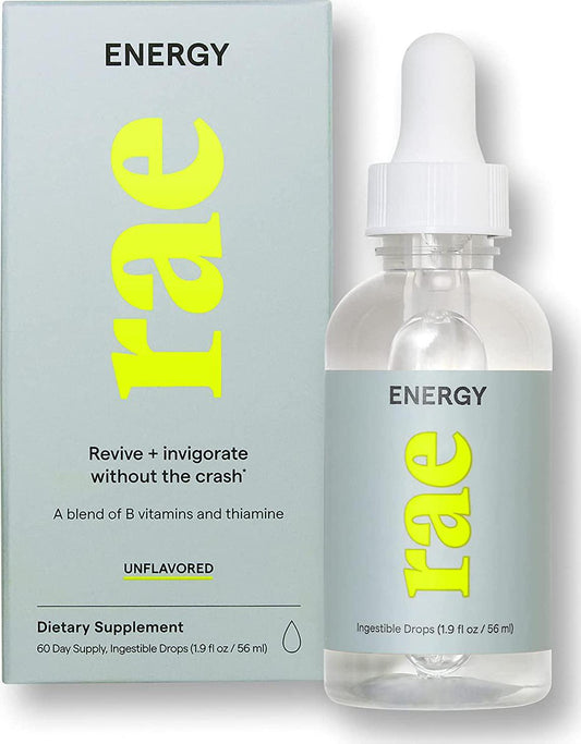 Rae Energy Drops - Liquid Supplement for Women with B Vitamins, Thiamine and Caffeine - Vegan Natural Energy Support - Invigoration Without The Crash