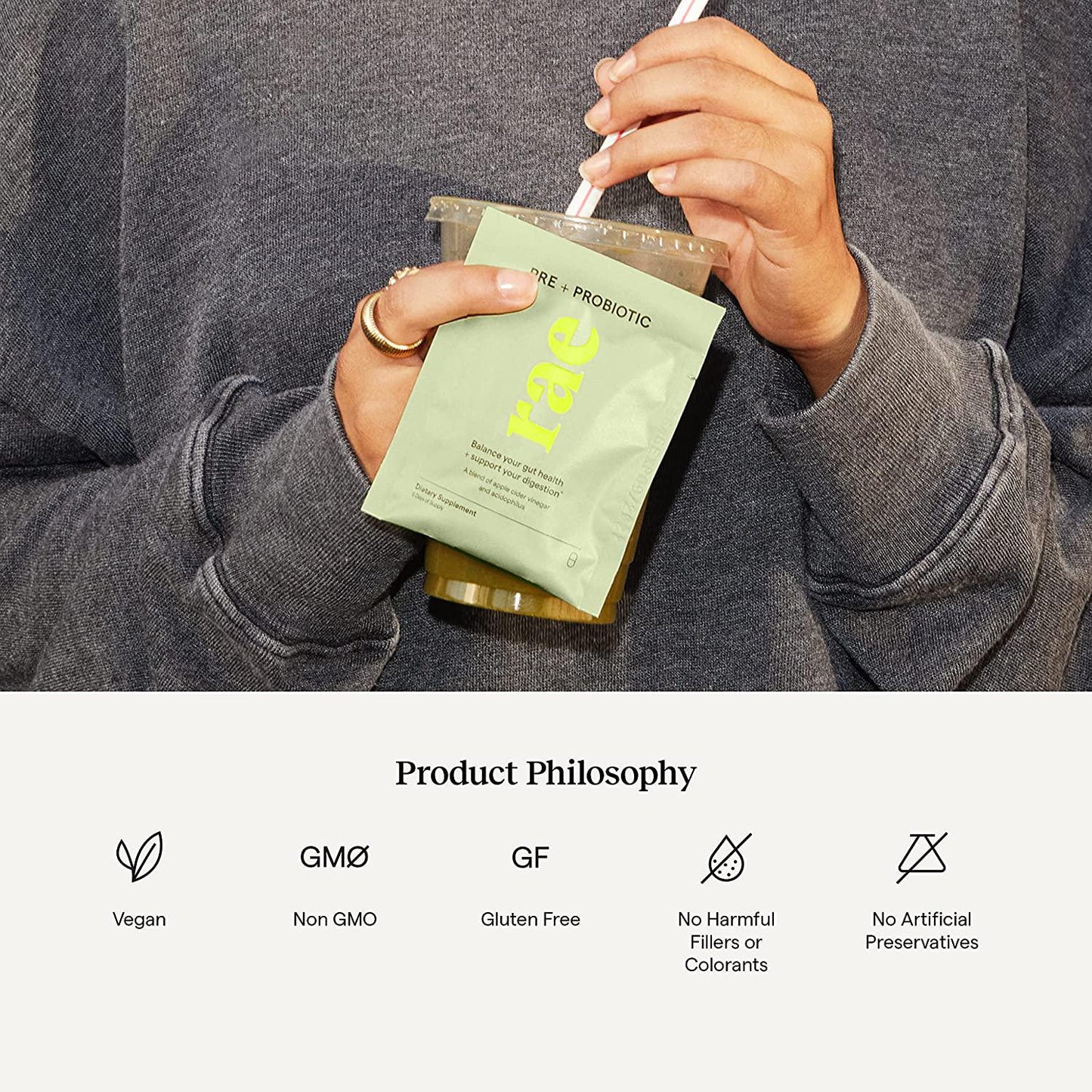 Rae Pre + Probiotic for Women Sachet - Women s Probiotic and Prebiotic Supplement for Gut Health with Apple Cider Vinegar and Lactobacillus Acidophilus - Shelf Stable, Vegan, Non GMO and Gluten Free