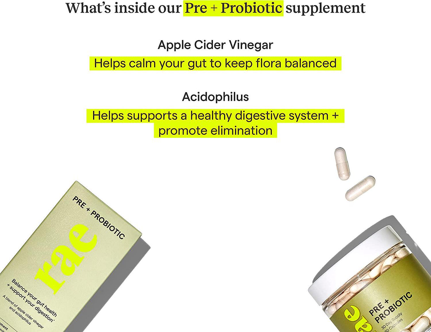 Rae Pre + Probiotic for Women Sachet - Women s Probiotic and Prebiotic Supplement for Gut Health with Apple Cider Vinegar and Lactobacillus Acidophilus - Shelf Stable, Vegan, Non GMO and Gluten Free