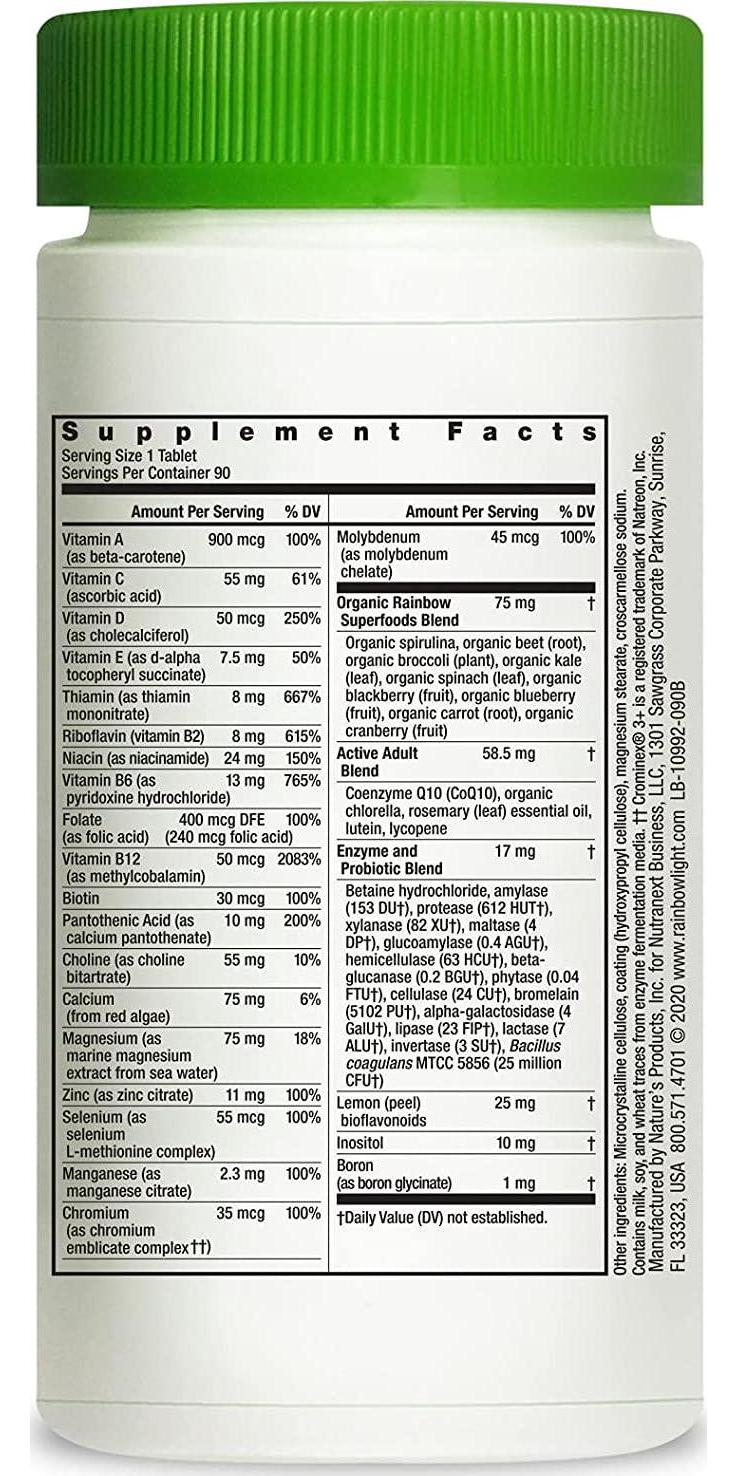 Rainbow Light Active Adult 50+ Non-GMO Project Verified Multivitamin, 90 Tablets (Package May Vary)