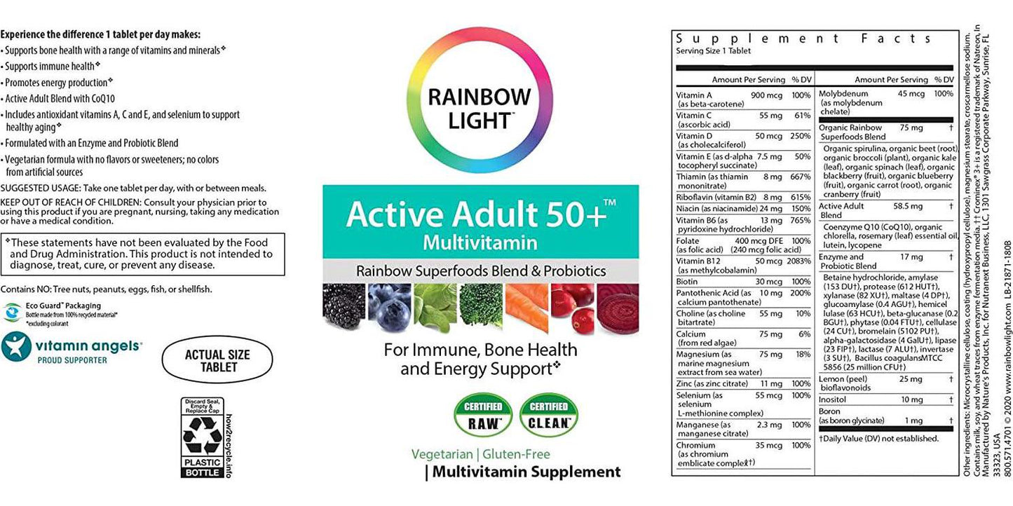 Rainbow Light Active Adult 50+ Non-GMO Project Verified Multivitamin, 90 Tablets (Package May Vary)