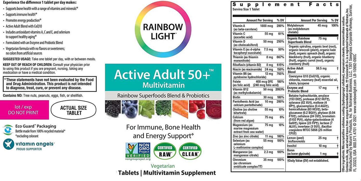 Rainbow Light Active Adult 50+ Non-GMO Project Verified Multivitamin, 90 Tablets (Package May Vary)