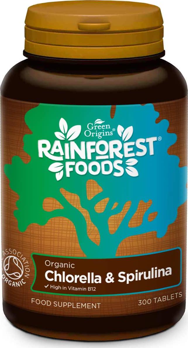 Rainforest Foods Organic Combined Chlorella and Spirulina Tablets 500mg Pack of 300