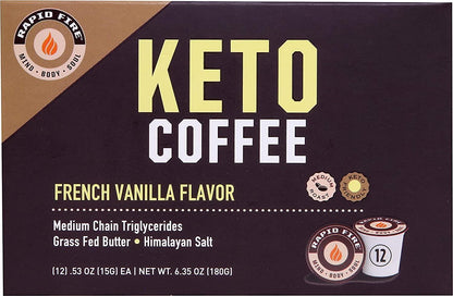 Rapid Fire Ketogenic High Performance Keto Coffee Pods, Supports Energy and Metabolism, Supports Weight Loss, Ketogenic Diet, French Vanilla, 12 Single Serve K-Cup Pod