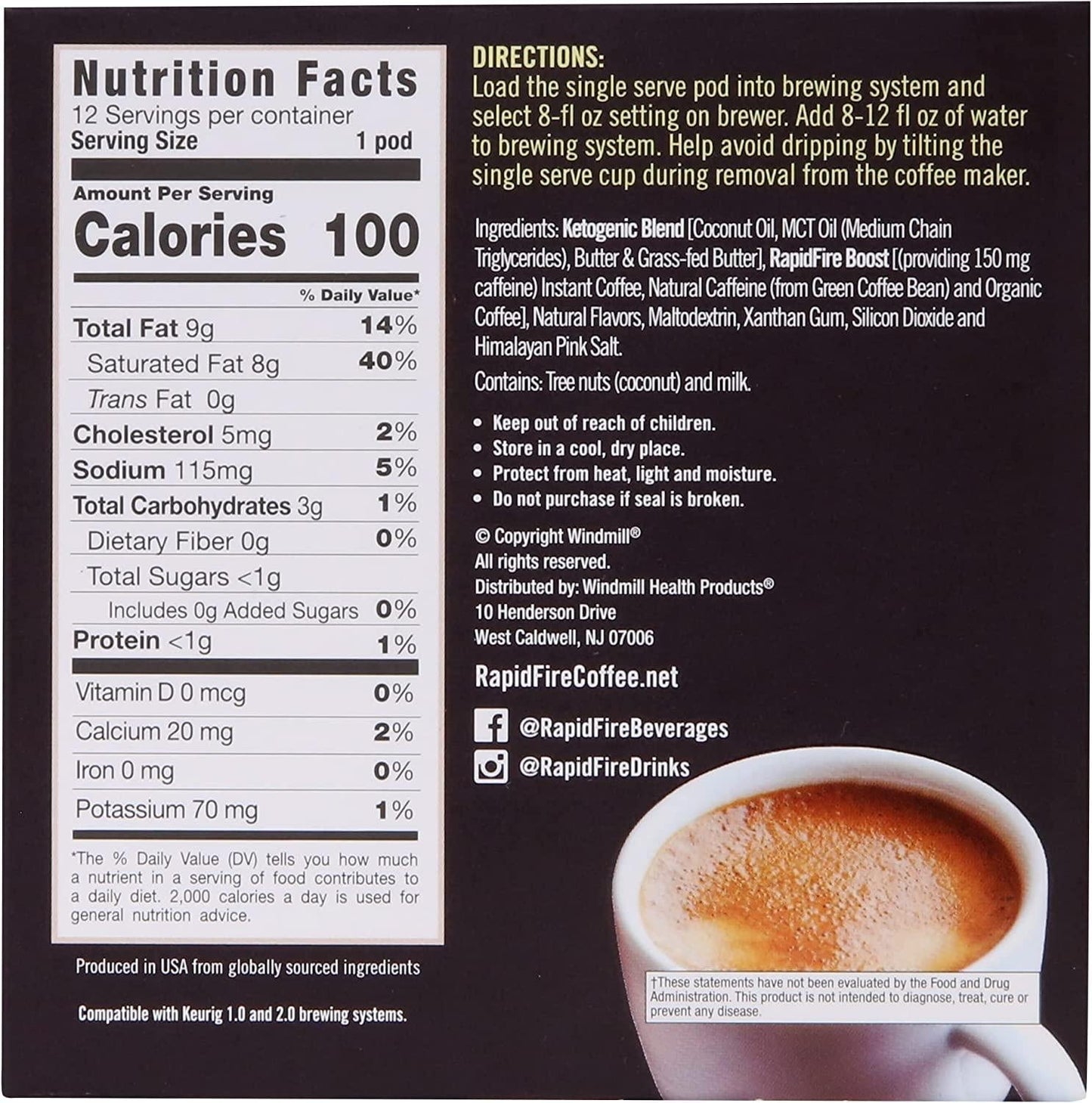 Rapid Fire Ketogenic High Performance Keto Coffee Pods, Supports Energy and Metabolism, Supports Weight Loss, Ketogenic Diet, French Vanilla, 12 Single Serve K-Cup Pod