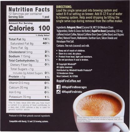 Rapid Fire Ketogenic High Performance Keto Coffee Pods, Supports Energy and Metabolism, Supports Weight Loss, Ketogenic Diet, French Vanilla, 12 Single Serve K-Cup Pod