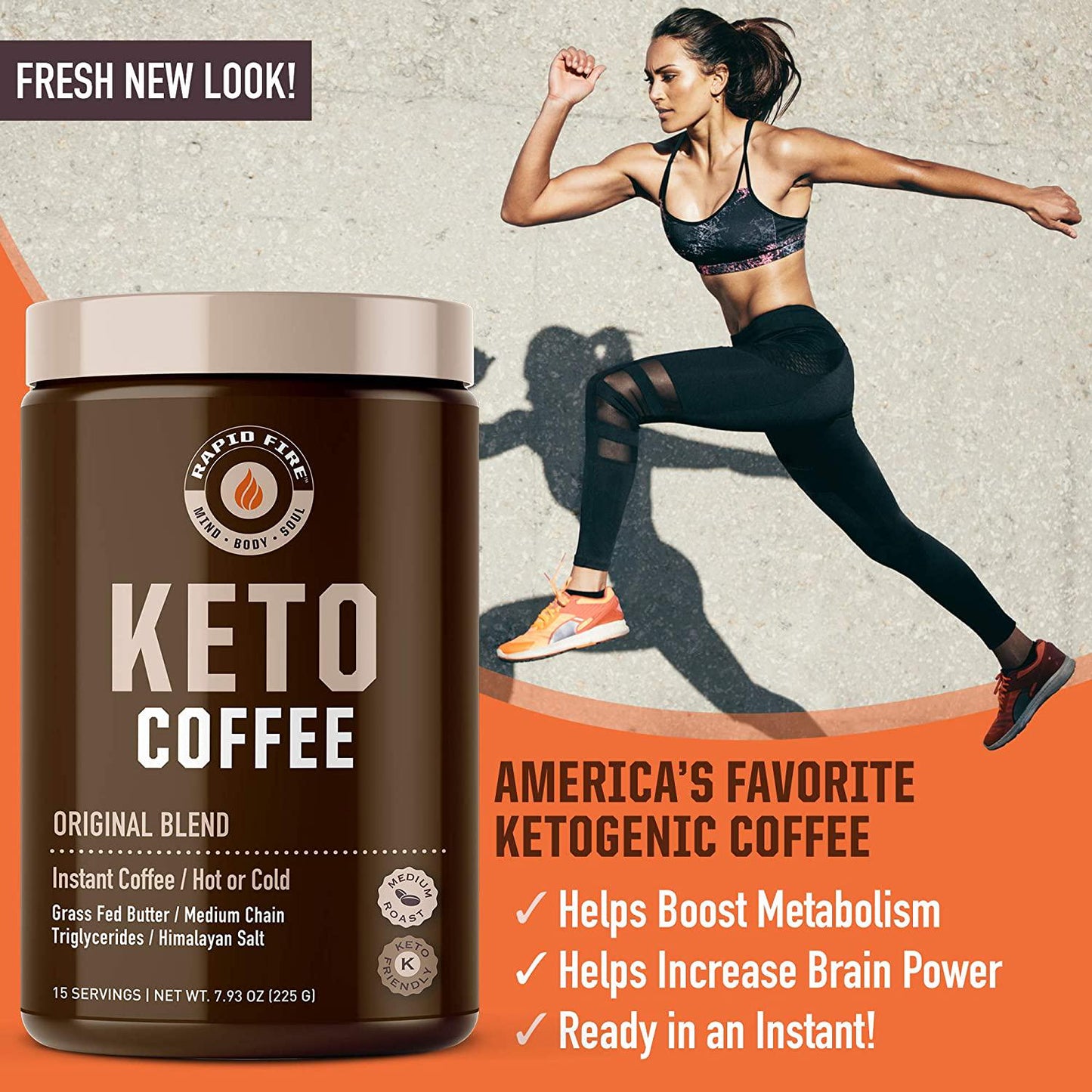 Rapid Fire Ketogenic Fair Trade Instant Keto Coffee Mix, Supports Energy and Metabolism, Weight Loss, Ketogenic Diet 7.93 oz. Canister (15 servings)