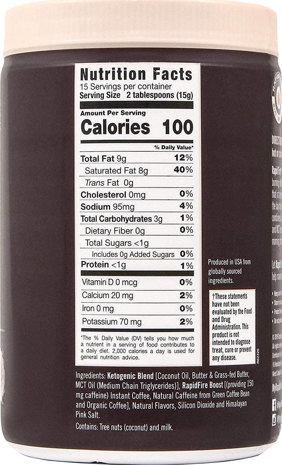 Rapid Fire Ketogenic Fair Trade Instant Keto Coffee Mix, Supports Energy and Metabolism, Weight Loss, Ketogenic Diet 7.93 oz. Canister (15 servings)