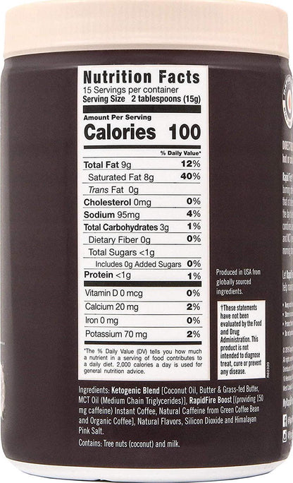 Rapid Fire Ketogenic Fair Trade Instant Keto Coffee Mix, Supports Energy and Metabolism, Weight Loss, Ketogenic Diet 7.93 oz. Canister (15 servings)