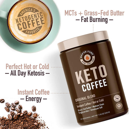 Rapid Fire Ketogenic Fair Trade Instant Keto Coffee Mix, Supports Energy and Metabolism, Weight Loss, Ketogenic Diet 7.93 oz. Canister (15 servings)