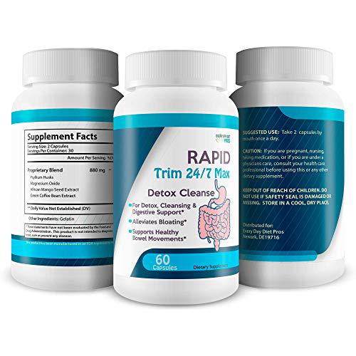 Rapid Trim 24/7 Max Detox Cleanse - Powerful Stomach, Intestine, and Colon Cleanse - Continued Supplementation Will give a Body Cleanse, Liver Cleanse, and Kidney Cleanse - Detox Cleanse Weight Loss