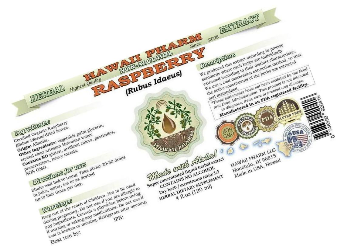 Raspberry Alcohol-Free Liquid Extract, Organic Raspberry (Rubus idaeus) Dried Leaf Glycerite Natural Herbal Supplement, Hawaii Pharm, USA 2 fl.oz