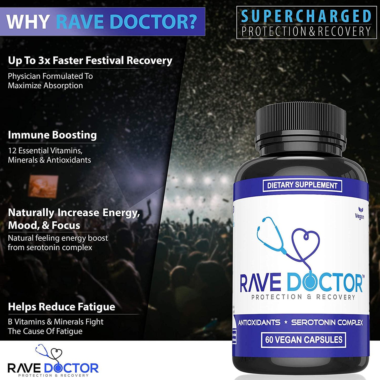 Rave Doctor, Rave Vitamins, Rave Gear, Festival Necessities, Rave Supplements, Rave Pack, Rave Recovery Pills, Rave Pills, 5HTP Rave, Festival Supplement