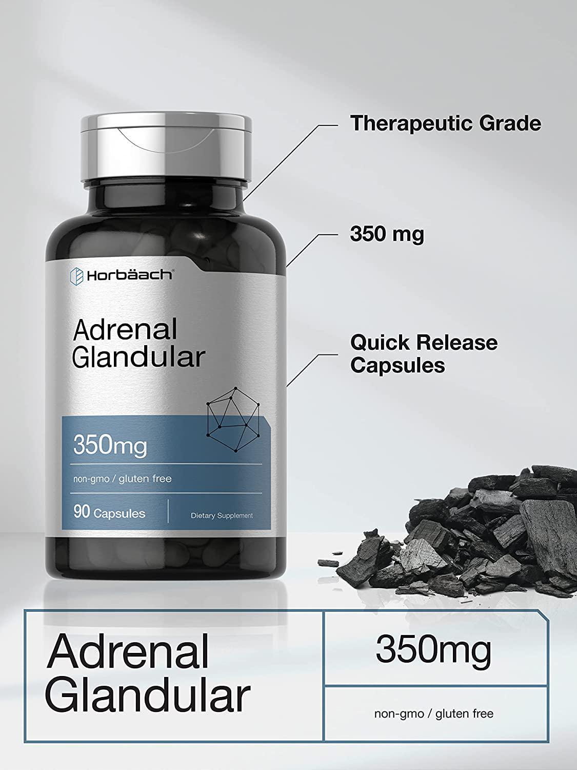 Raw Adrenal Glandular | 350 mg | 90 Capsules | Non-GMO, Gluten Free Supplement | by Horbaach