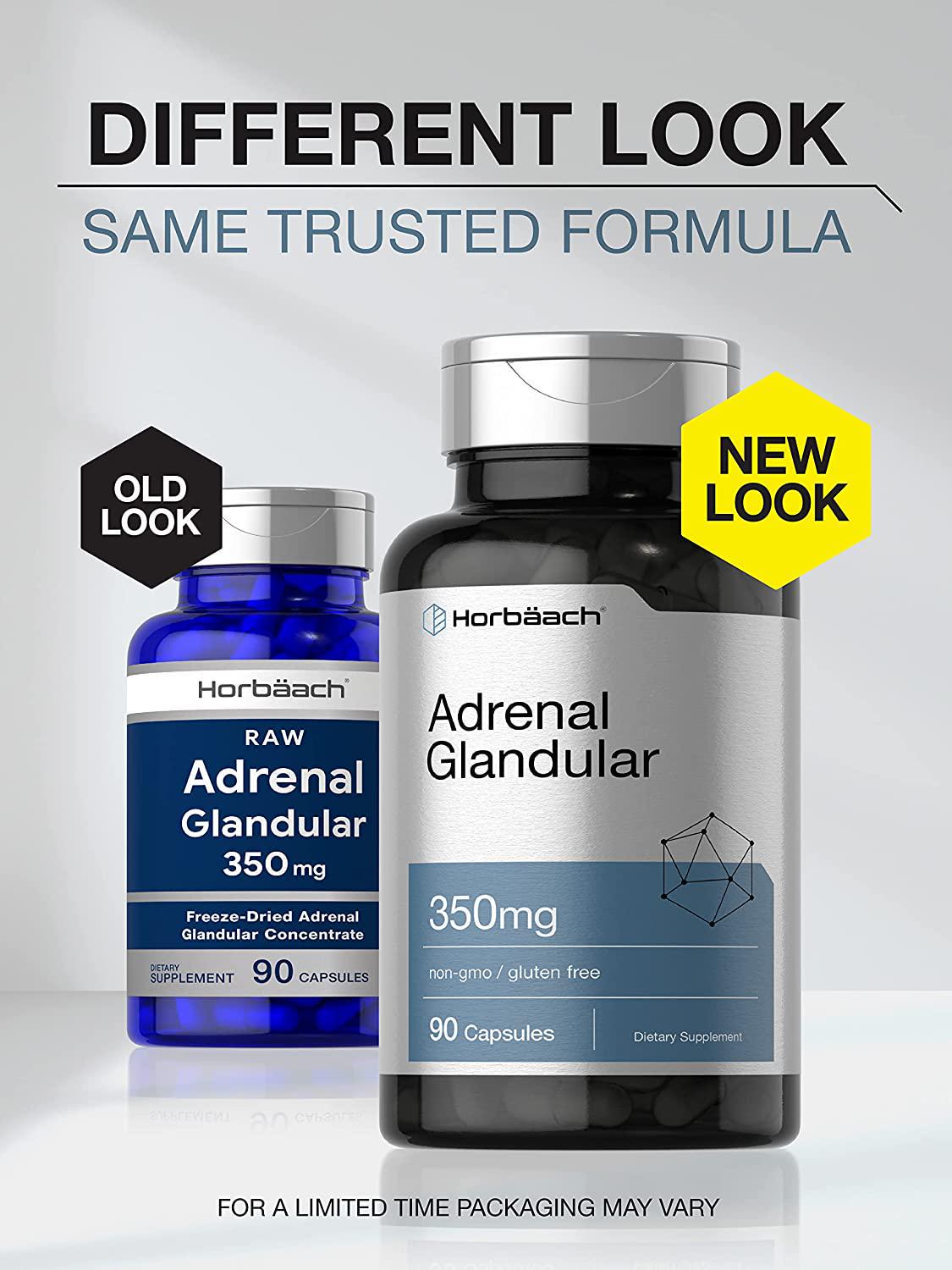 Raw Adrenal Glandular | 350 mg | 90 Capsules | Non-GMO, Gluten Free Supplement | by Horbaach