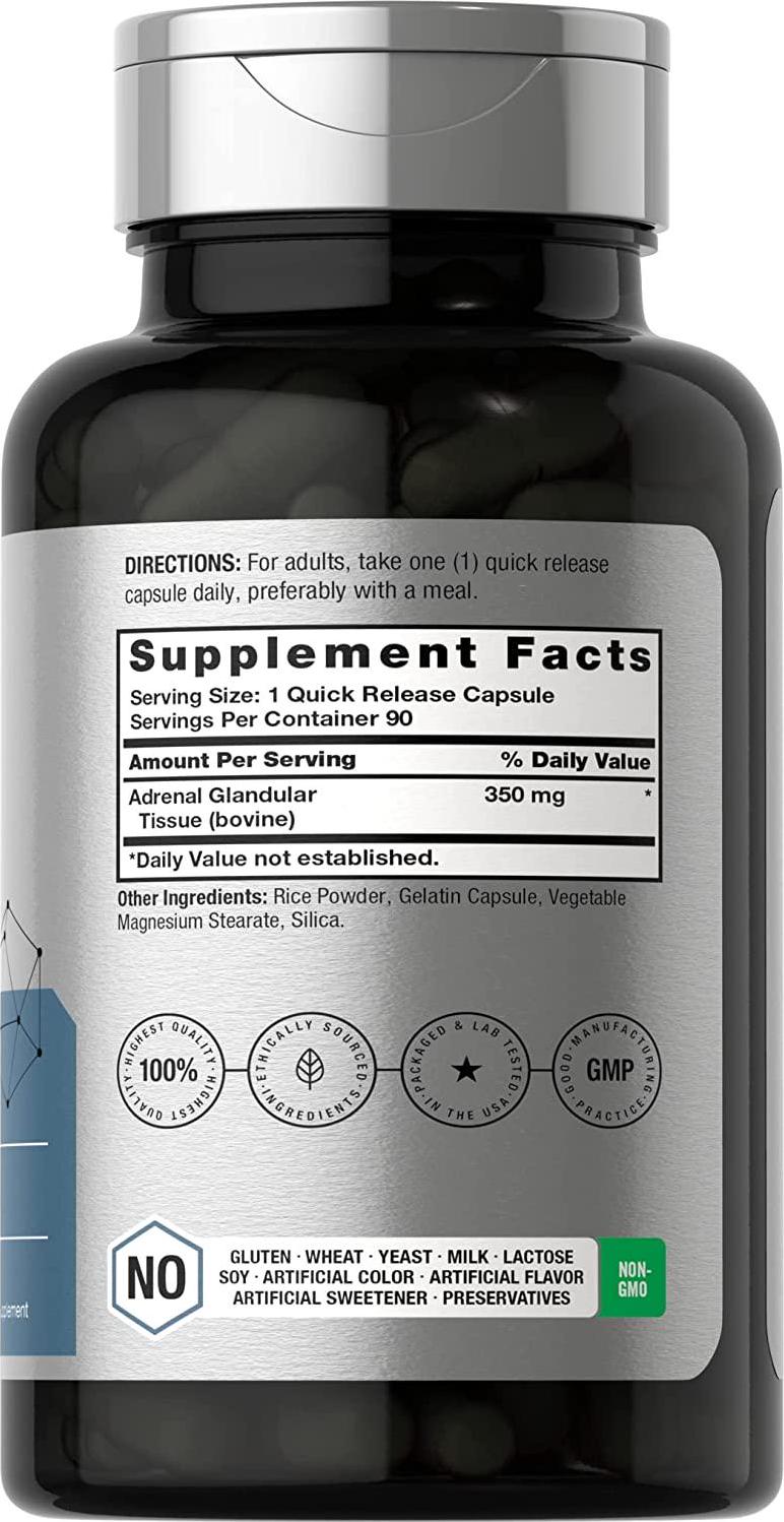 Raw Adrenal Glandular | 350 mg | 90 Capsules | Non-GMO, Gluten Free Supplement | by Horbaach