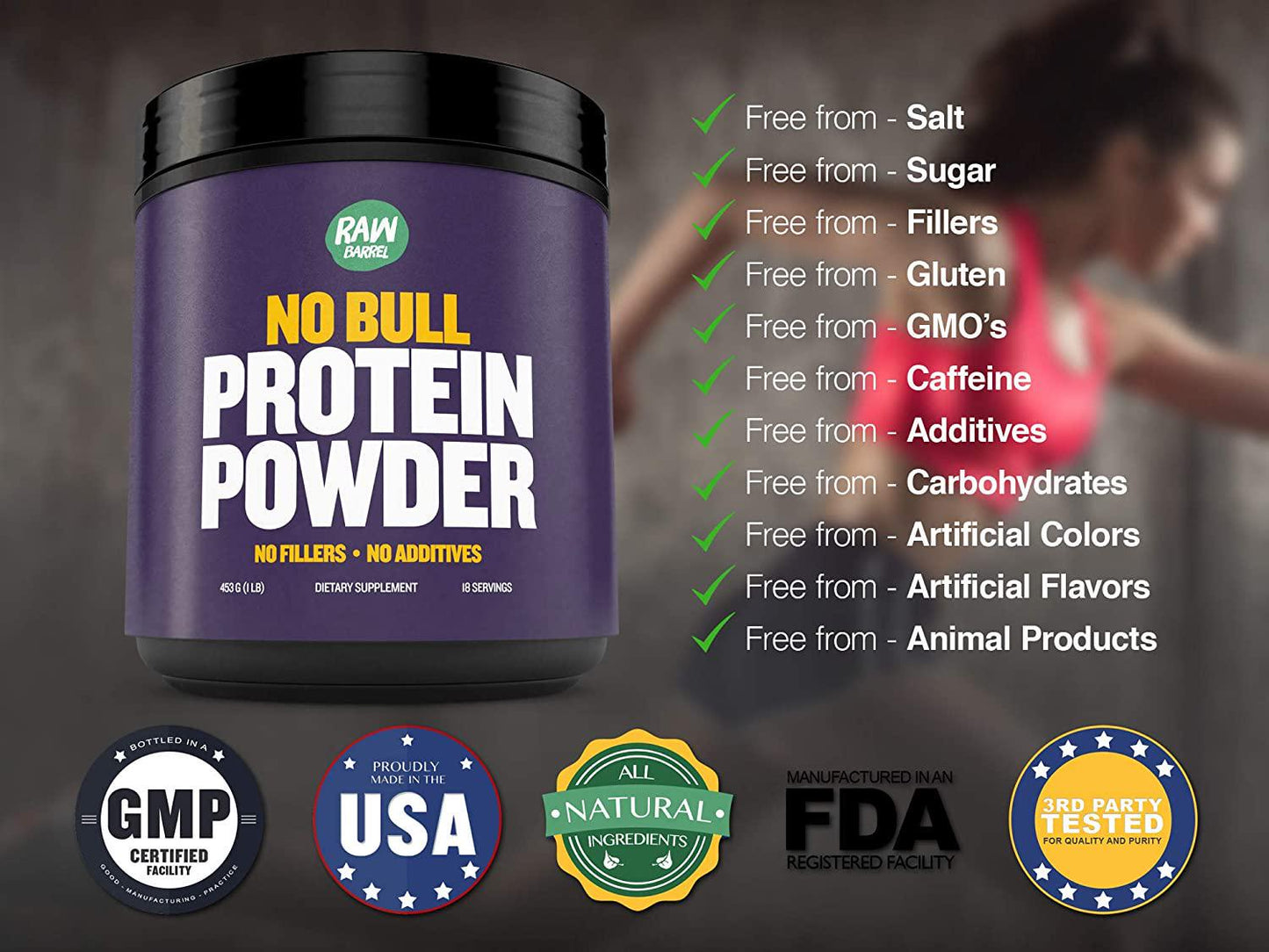 Raw Barrel's Unflavored Whey Protein Powder - 2lb Pure, Instantized Concentrate Supplement - High Protein, Low Carb and Natural - Includes Digital Guide and Recipe Book