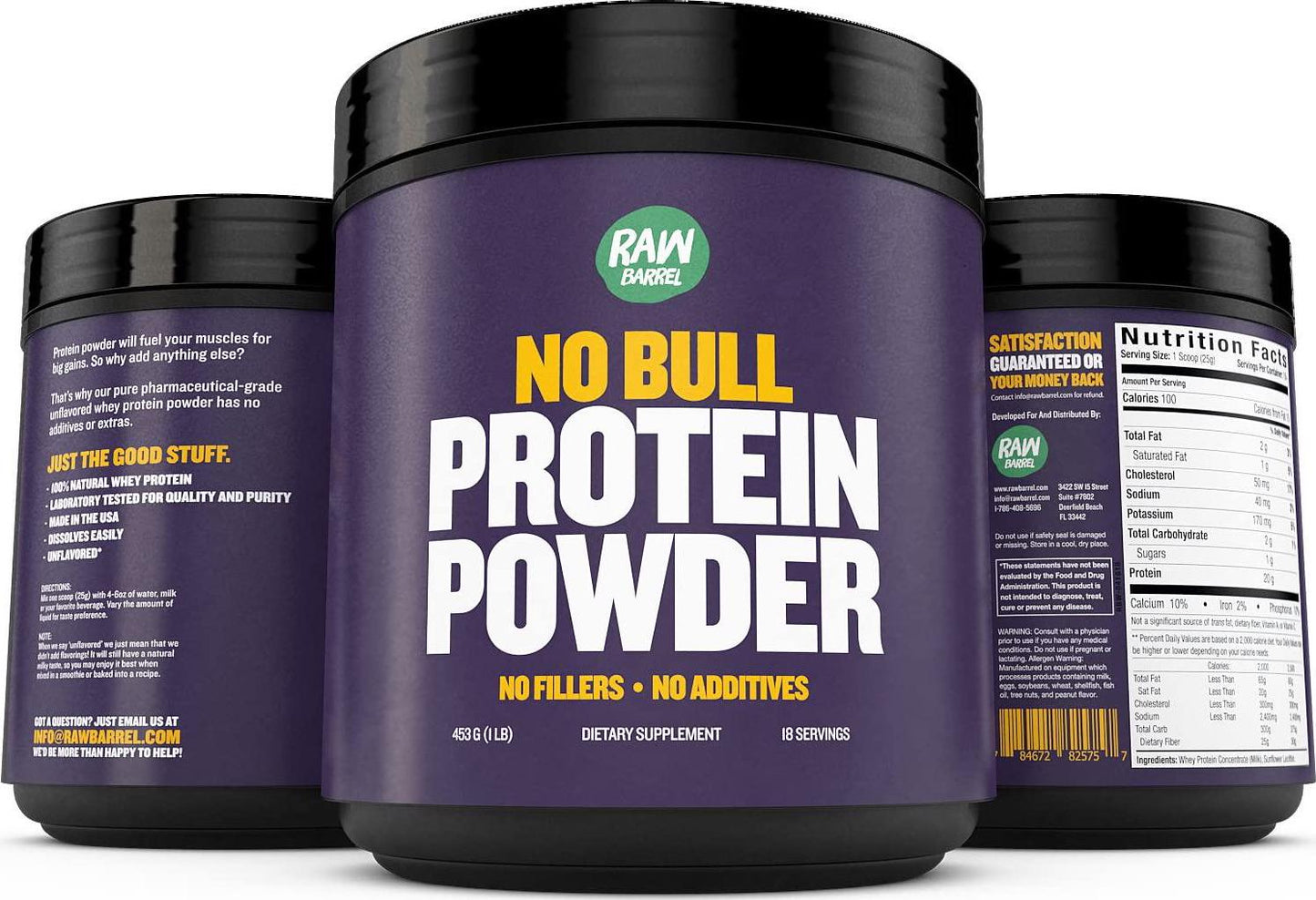 Raw Barrel's Unflavored Whey Protein Powder - 2lb Pure, Instantized Concentrate Supplement - High Protein, Low Carb and Natural - Includes Digital Guide and Recipe Book