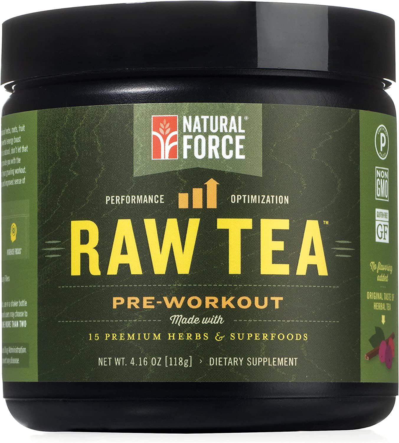 Raw Tea All Natural Pre Workout Powder, Original Flavor Best Preworkout for Men and Women Made from 15 Premium Herbs and Superfoods *Powerful Energy Booster* by Natural Force