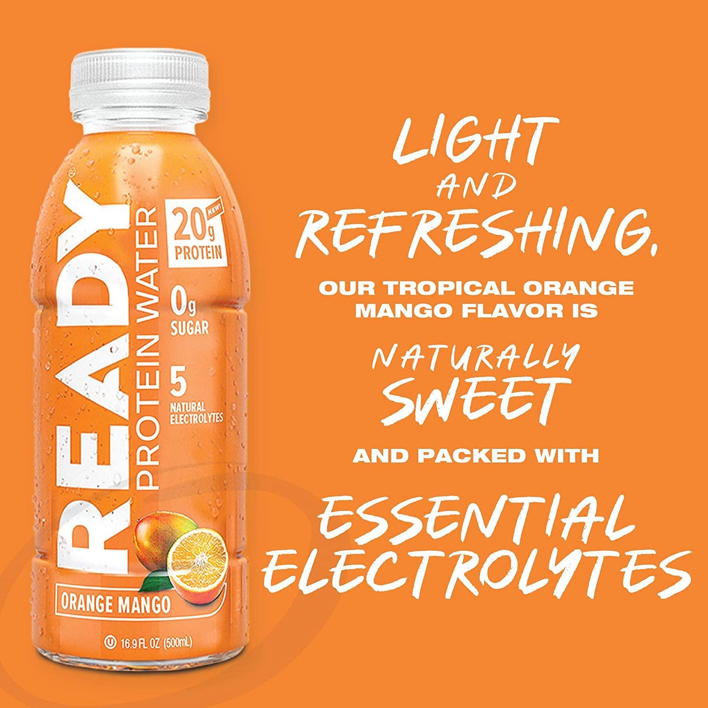 Ready Protein Water, 20g of Whey Protein Isolate, Sugar Free, Orange Mango, 12-Pack, 16.9 Fluid Ounces Each